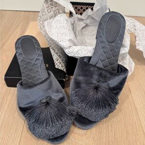 Elegant blue steel Velvet Women's Mules